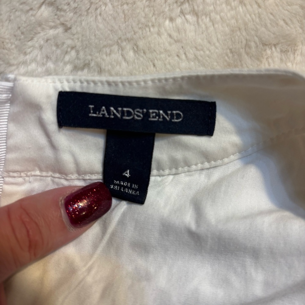 Lands' End Dress Size 4 White Eyelet 3/4 Sleeve Shift Dress Pockets Cotton Lace - Picture 12 of 16